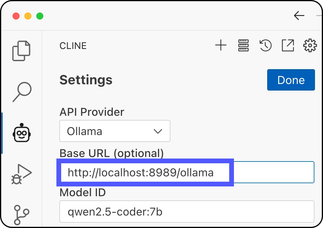 Cline settings for Ollama