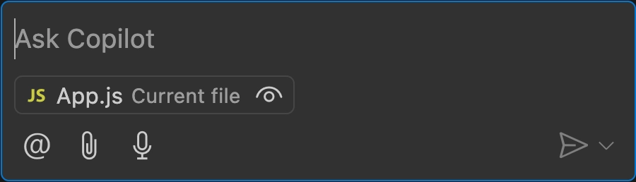 Copilot chat showing the current file selected